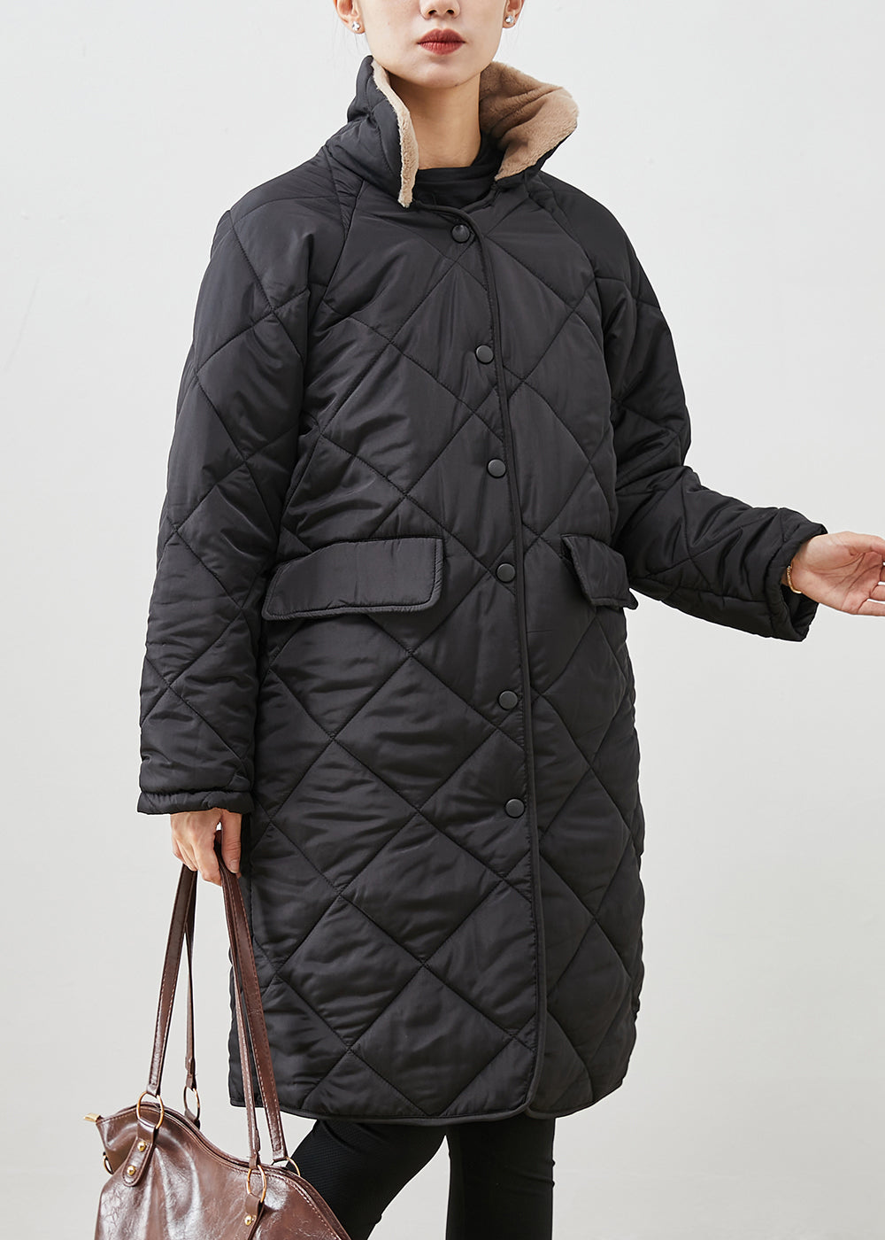 WW | Size Black Fur Collar Pockets Thick Goose Down Jackets Winter
