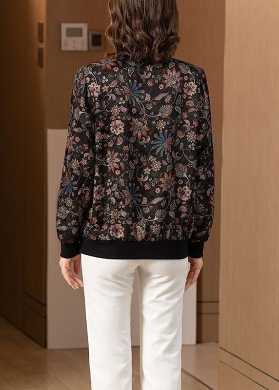 WW | Size Black O-Neck Zipper Pockets Silk Coats Long Sleeve