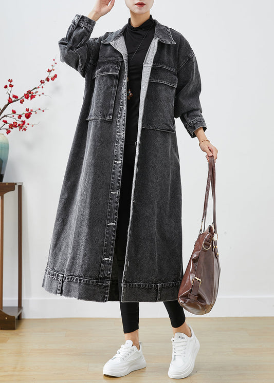 WW | Größe Schwarze Übergröße Taschen Denim Trenchcoats