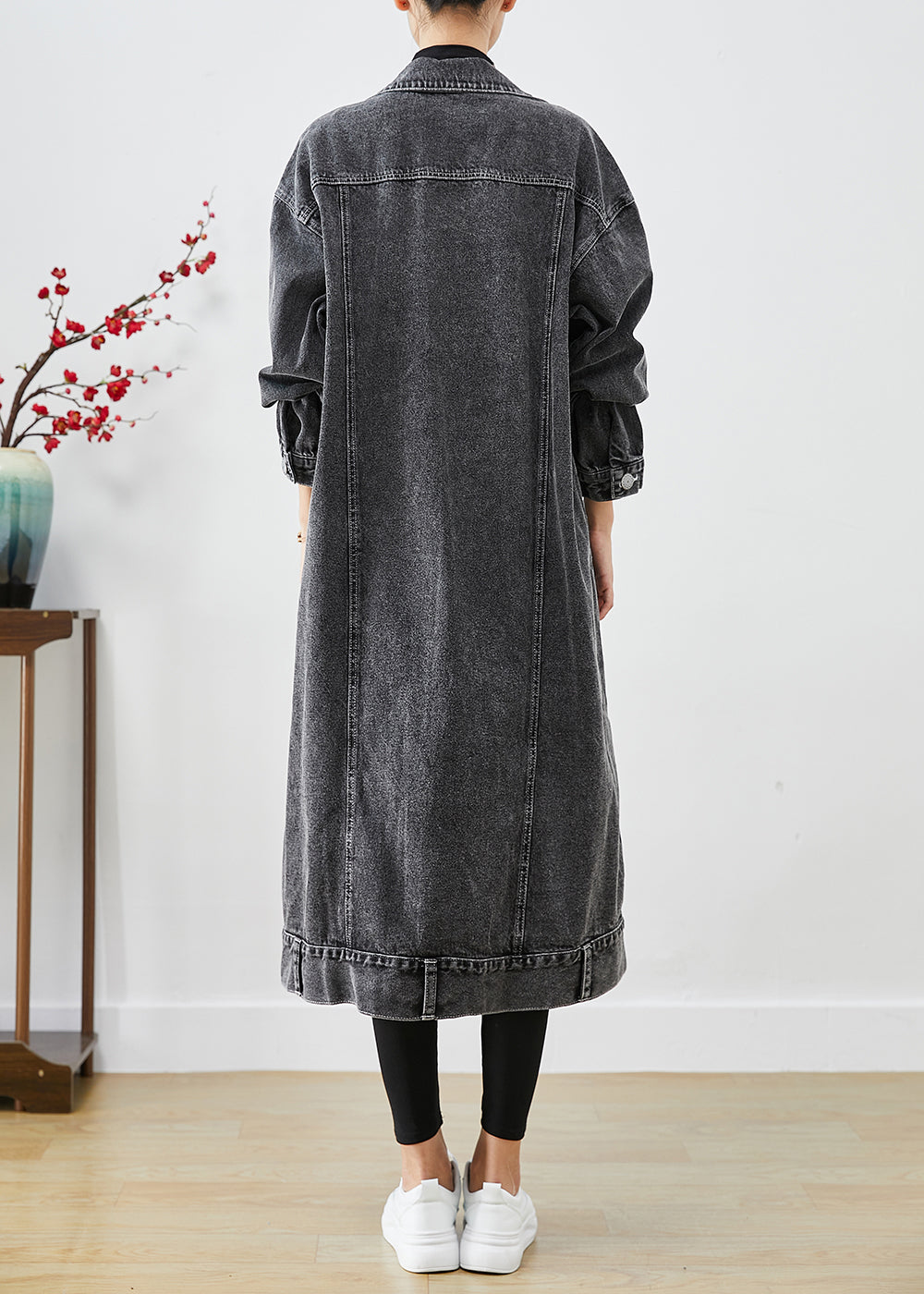 WW | Plus Size Black Plus Size Pockets Denim Trench Coats