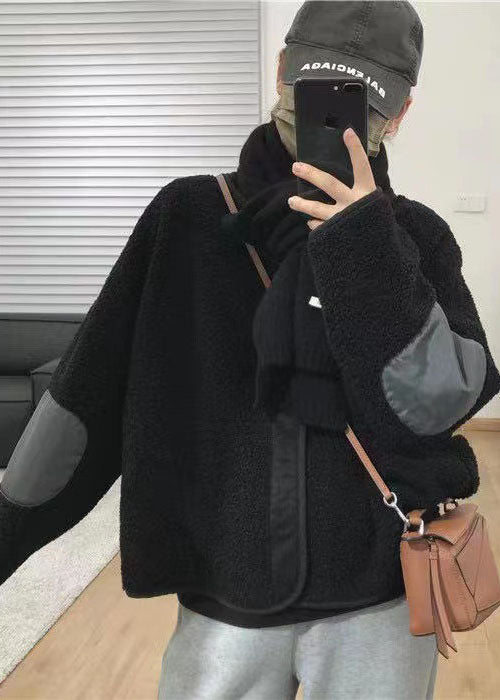 WW | Size Black Pockets Patchwork Faux Fur Coats