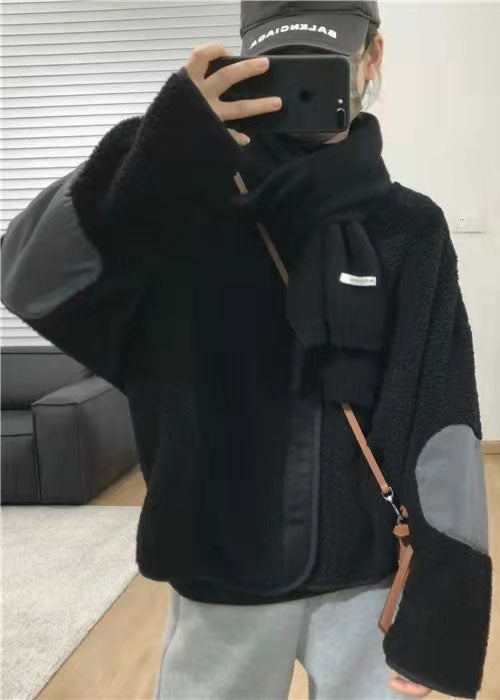 WW | Size Black Pockets Patchwork Faux Fur Coats