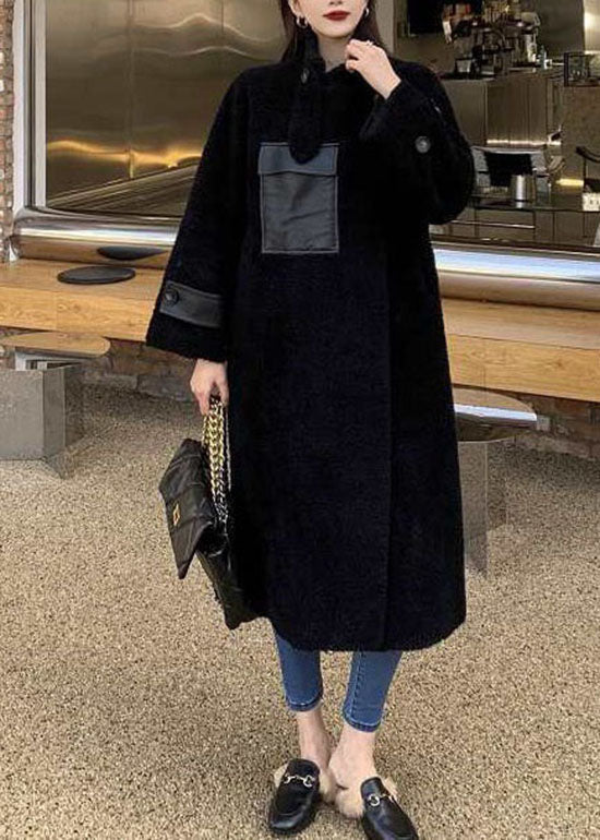 WW | Size Black Zipper Pockets Patchwork Teddy Coats