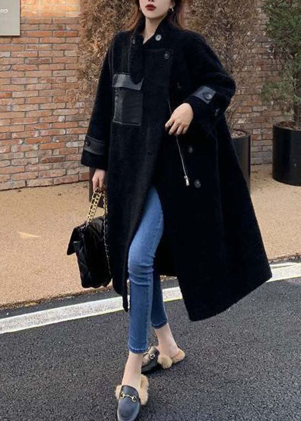WW | Size Black Zipper Pockets Patchwork Teddy Coats