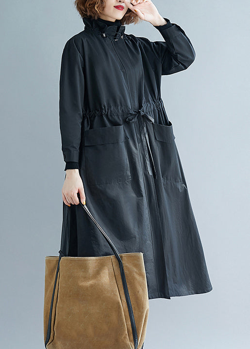 WW | Size Black Ruffle Pockets Patchwork Cotton Trench Coats