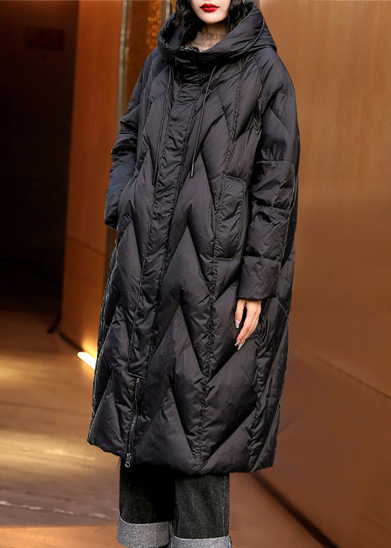 WW | Size Black Zip-Up Patchwork Hooded Duck Down Coats Winter
