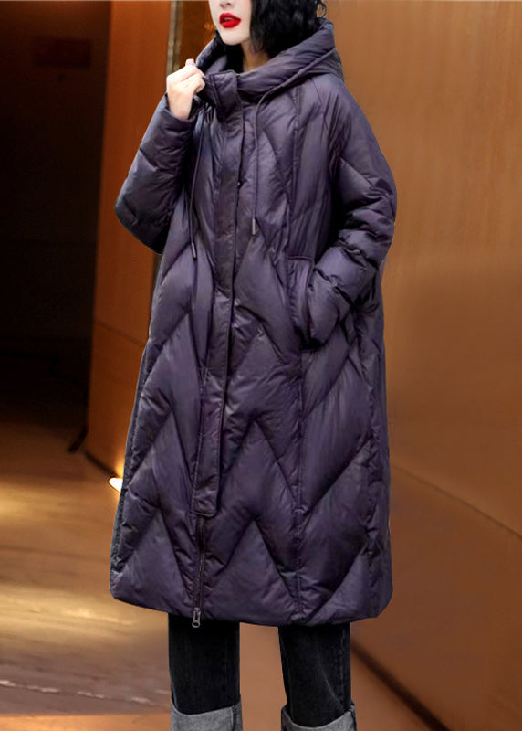 WW | Size Black Zip-Up Patchwork Hooded Duck Down Coats Winter