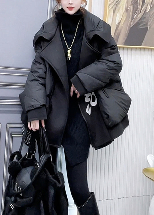 WW | Size Black Zip-Up Pockets Patchwork Duck Down Coats Winter