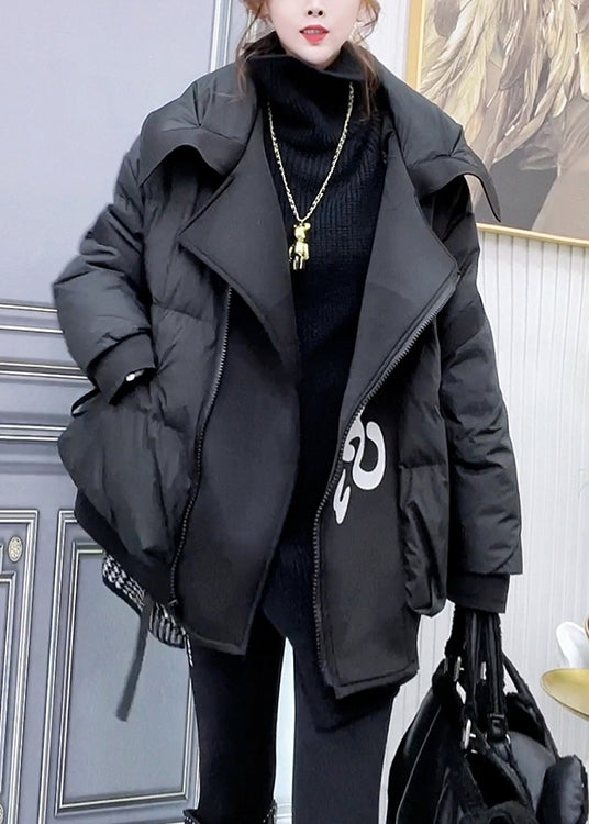 WW | Size Black Zip-Up Pockets Patchwork Duck Down Coats Winter