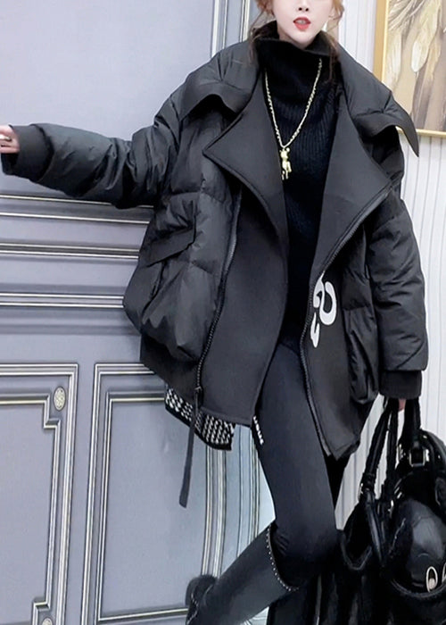 WW | Size Black Zip-Up Pockets Patchwork Duck Down Coats Winter