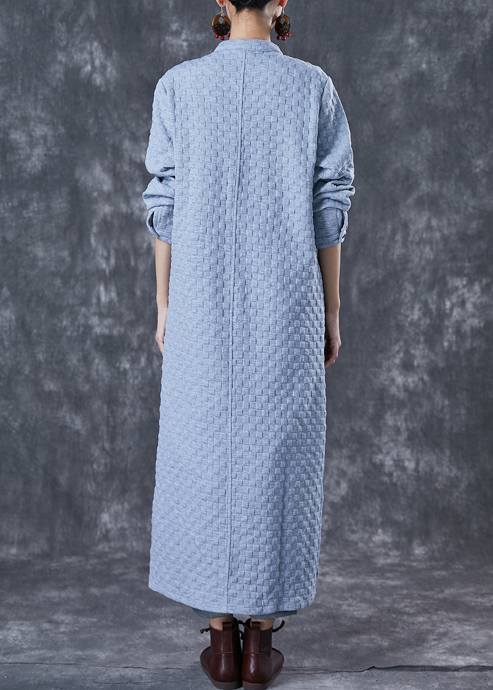 WW | Size Blue Grey Chinese Button Cotton Trench Coats