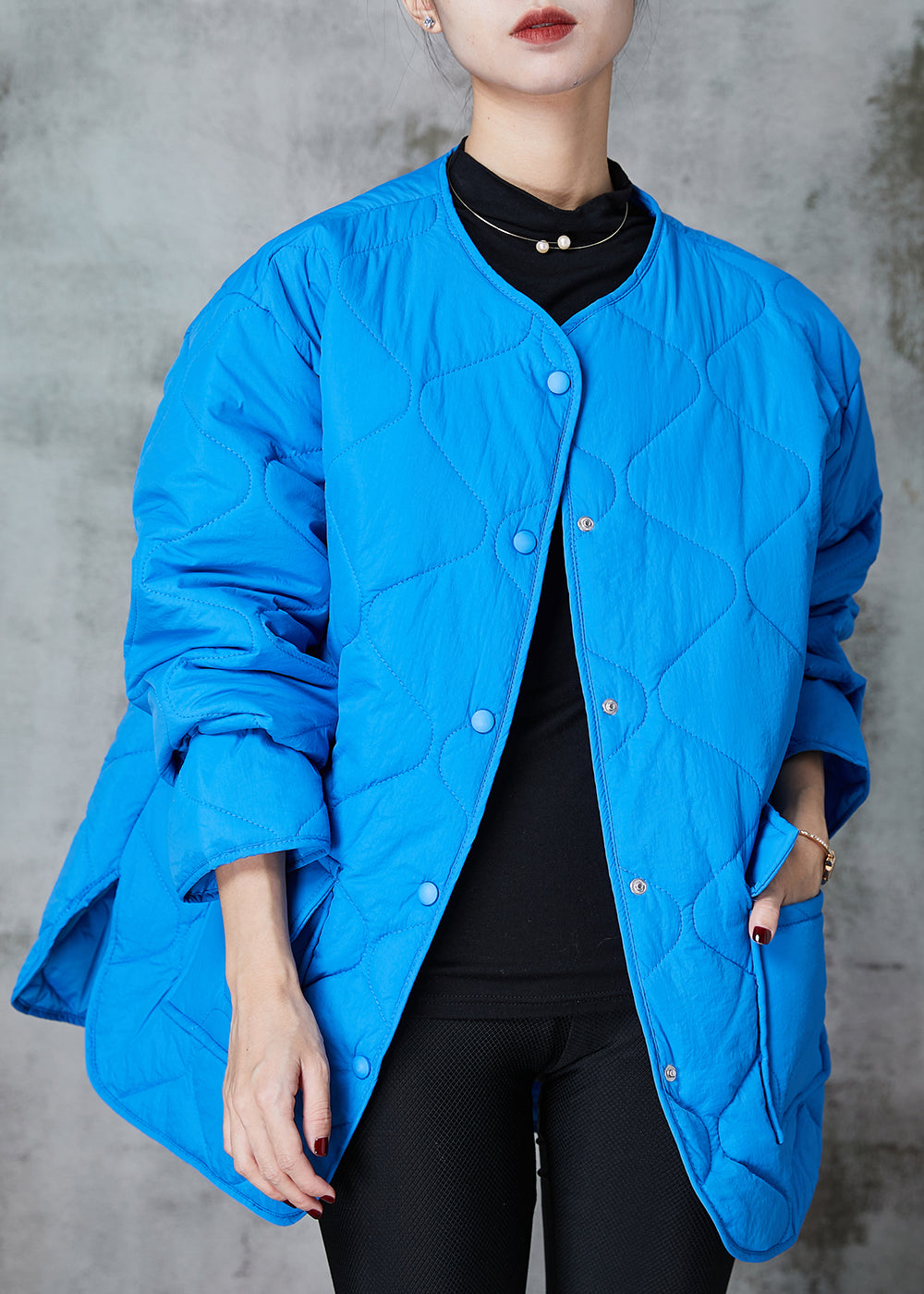 WW | Size Blue Plus Size Pockets Fine Cotton Filled Coats