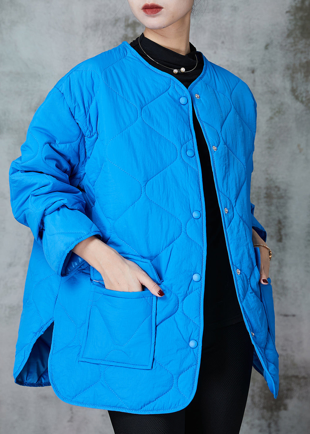 WW | Size Blue Plus Size Pockets Fine Cotton Filled Coats