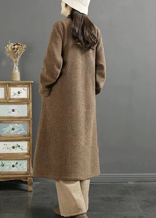 WW | Size Chocolate Embroidered Chinese Button Faux Fur Coats Winter