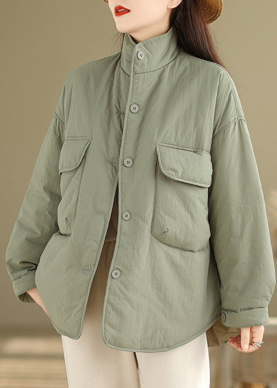 WW | Size Coffee Stand-Up Collar Pockets Fine Cotton Padded Jackets Winter