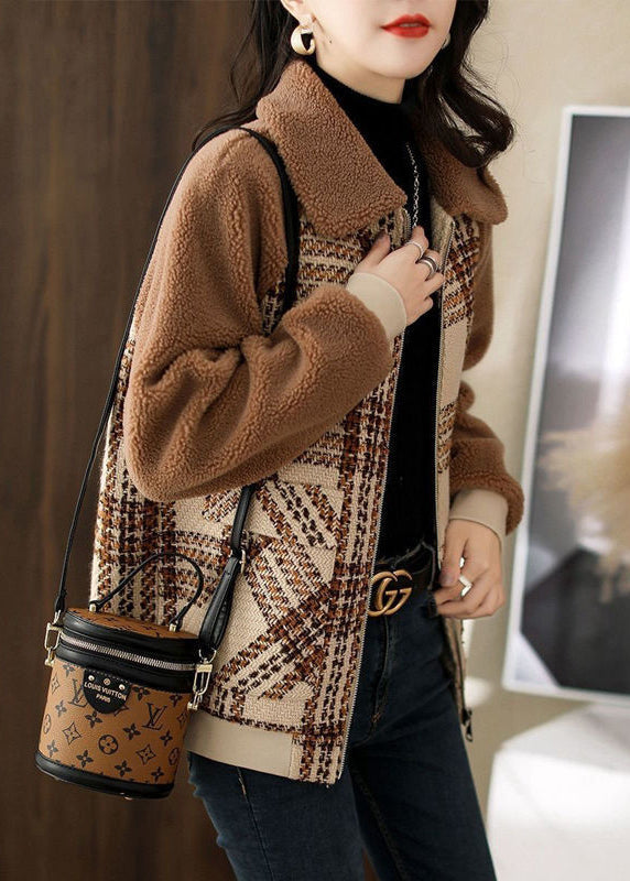 WW | Größe Kaffee Dicke Patchwork Teddy Kunstpelz Mäntel Winter