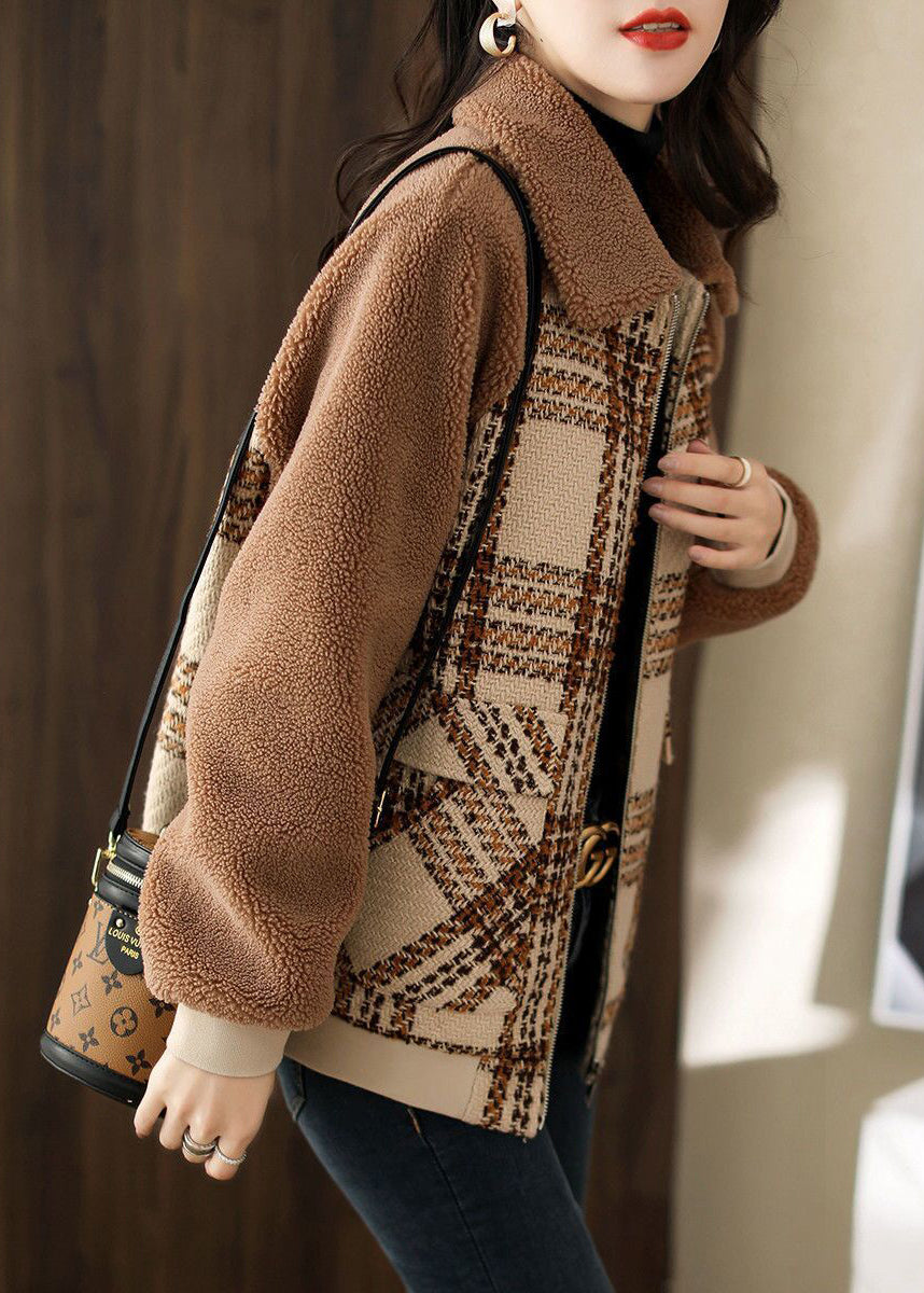WW | Size Coffee Thick Patchwork Teddy Faux Fur Coats Winter