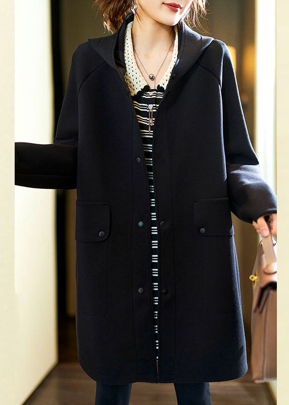 WW | Size Dark Blue Button Hooded Fleece Jackets