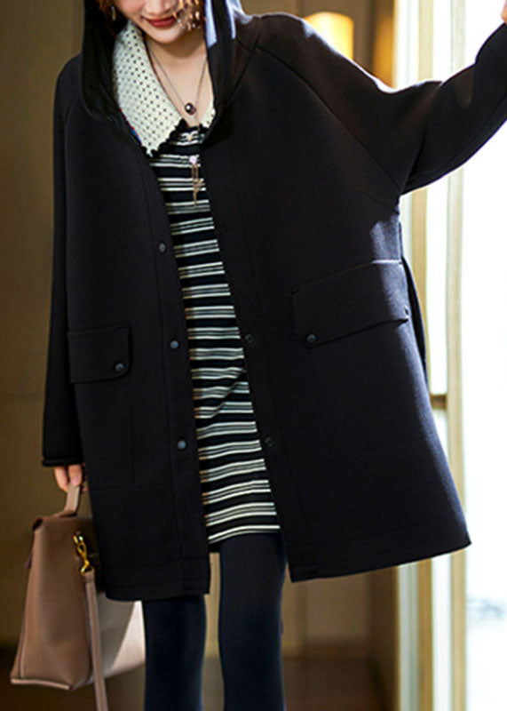 WW | Size Dark Blue Button Hooded Fleece Jackets