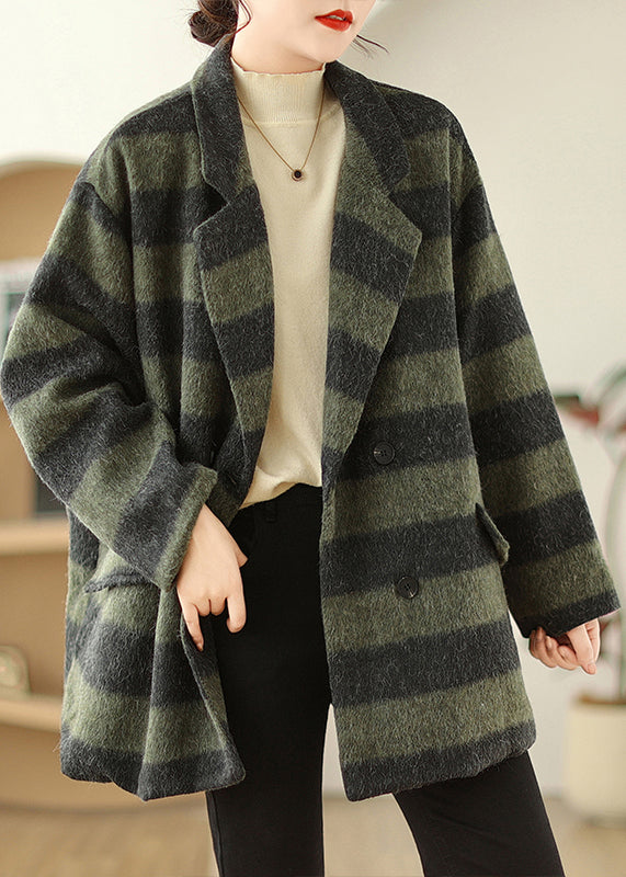 WW | Size Green Peter Pan Collar Plaid Fine Cotton-Filled Wool Coats Winter