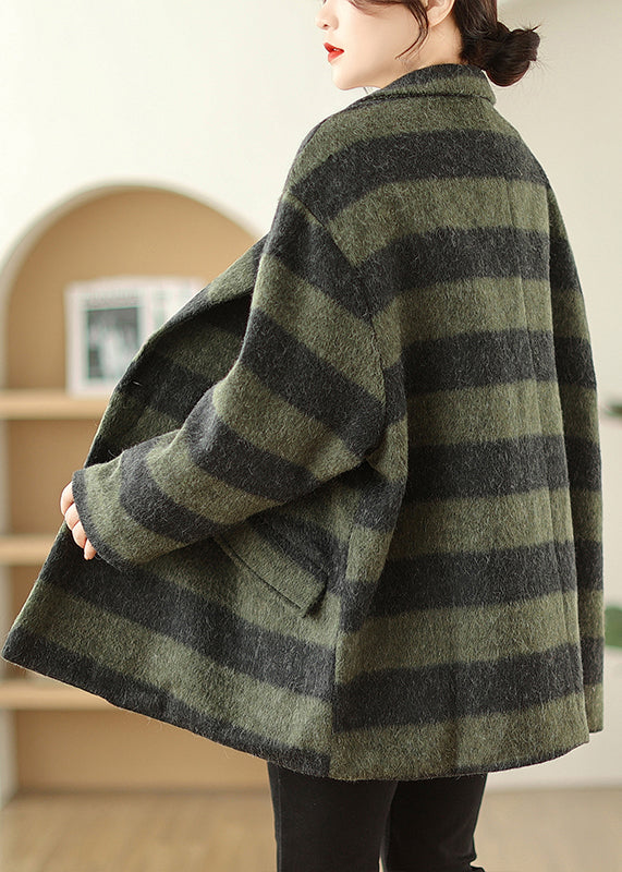 WW | Size Green Peter Pan Collar Plaid Fine Cotton-Filled Wool Coats Winter