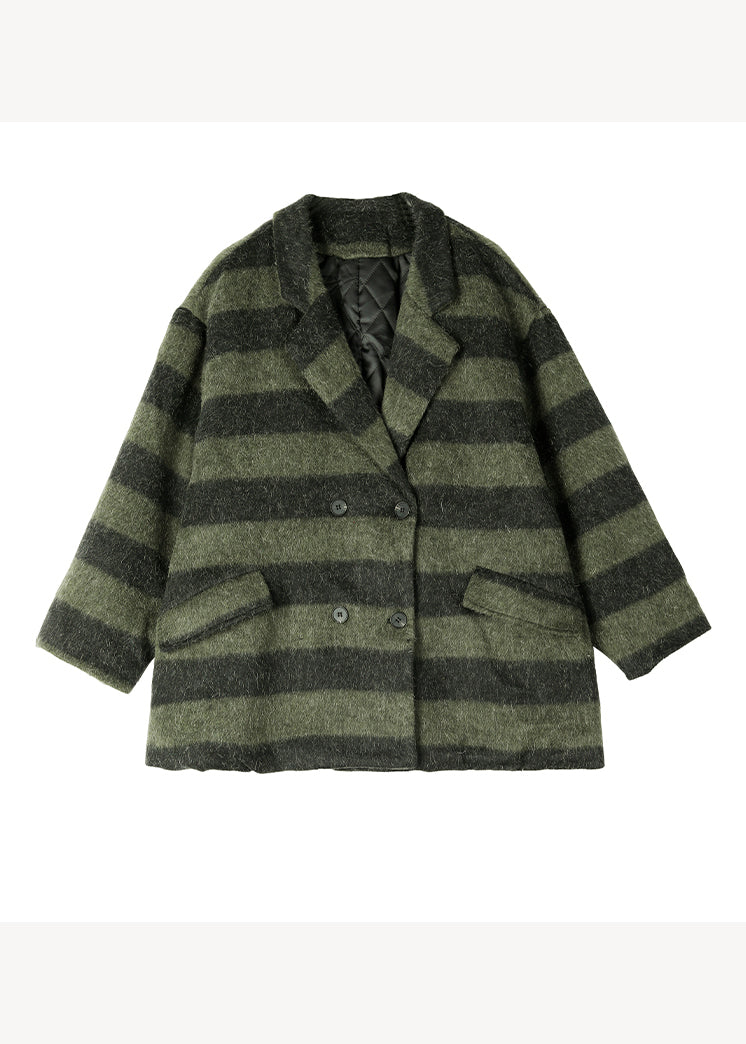 WW | Größe Grüner Peter-Pan-Kragen Karierter Feinbaumwollgefüllter Wollmäntel Winter
