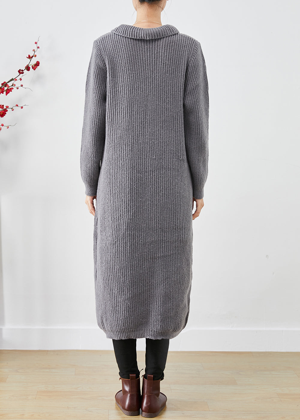 WW | Size Gray Button-Down Pockets Knit Long Coats