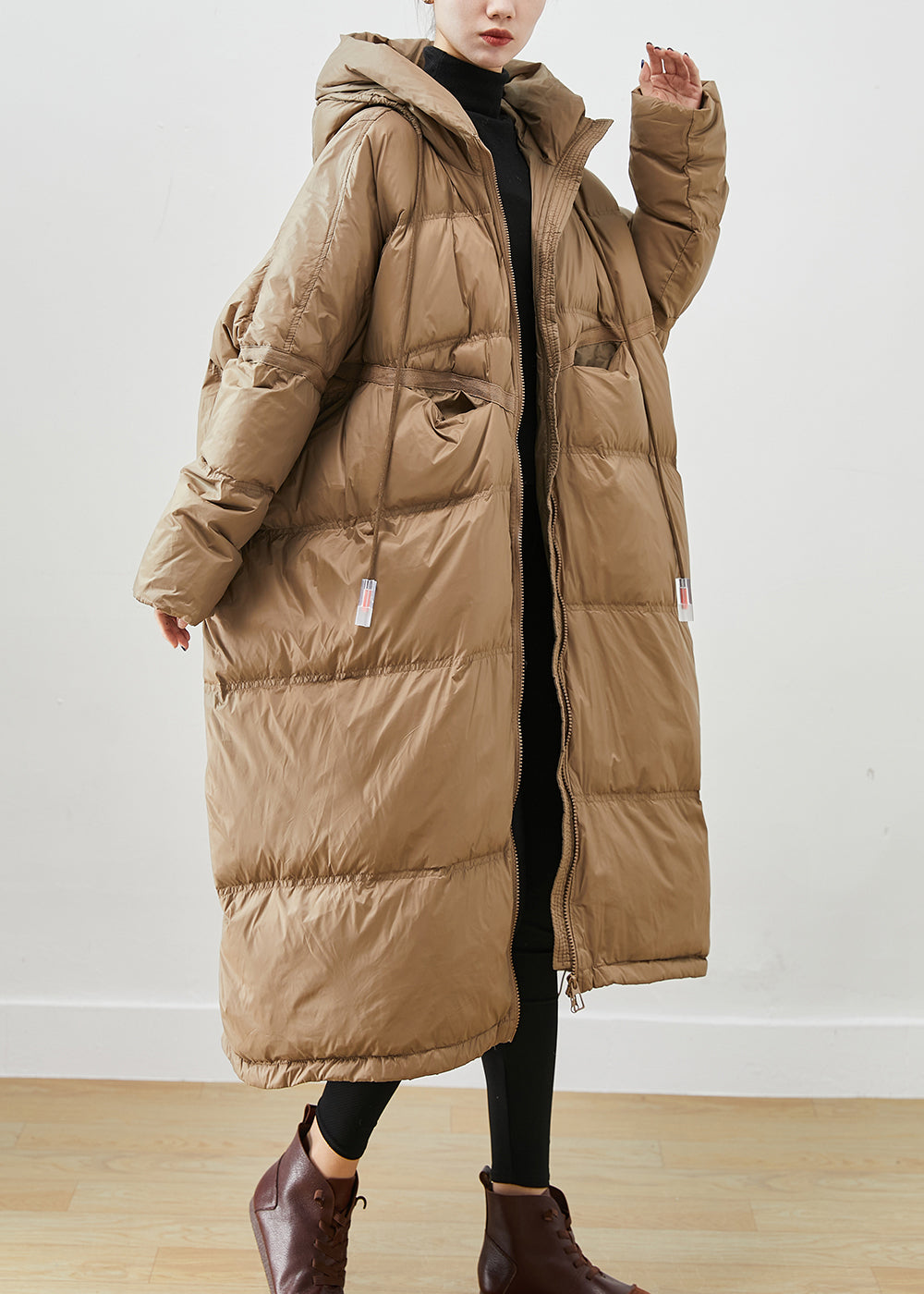 WW | Oversize Khaki Plus Size Drawstring Duck Feather Winter Coats Winter
