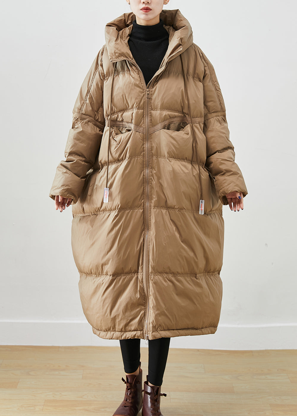 WW | Oversize Khaki Plus Size Drawstring Duck Feather Winter Coats Winter