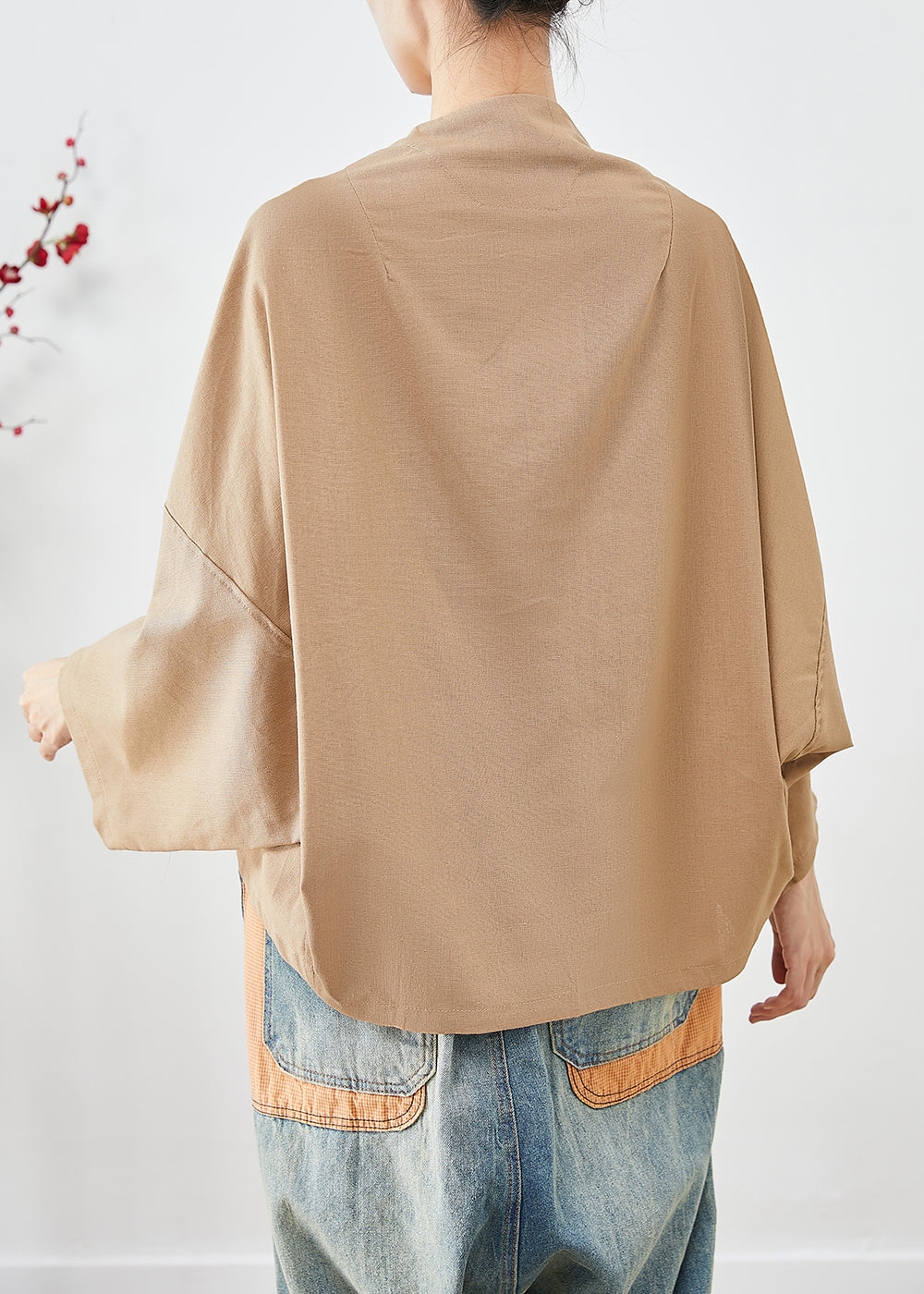WW | Khaki Oversized Baggy Linen Batwing Sleeve Jackets