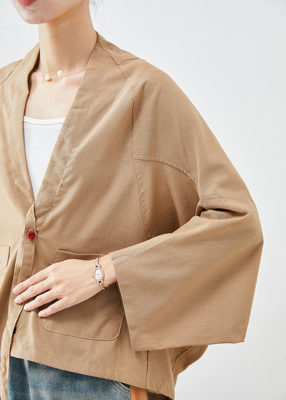 WW | Khaki Oversized Baggy Linen Batwing Sleeve Jackets