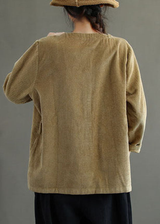 WW | Size Khaki V Neck Pockets Button Corduroy Jackets Long Sleeves
