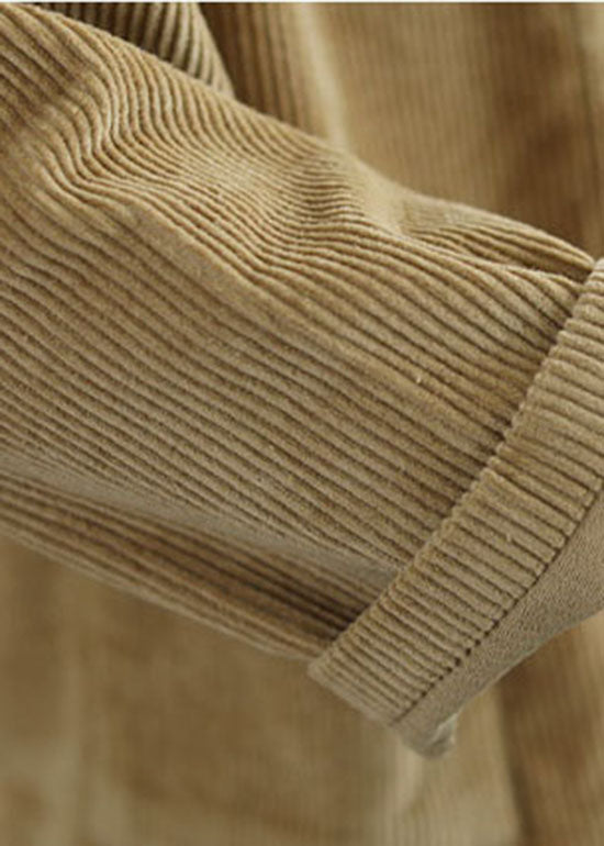WW | Größe Khaki V Hals Taschen Knopf Cordjacken Lange Ärmel