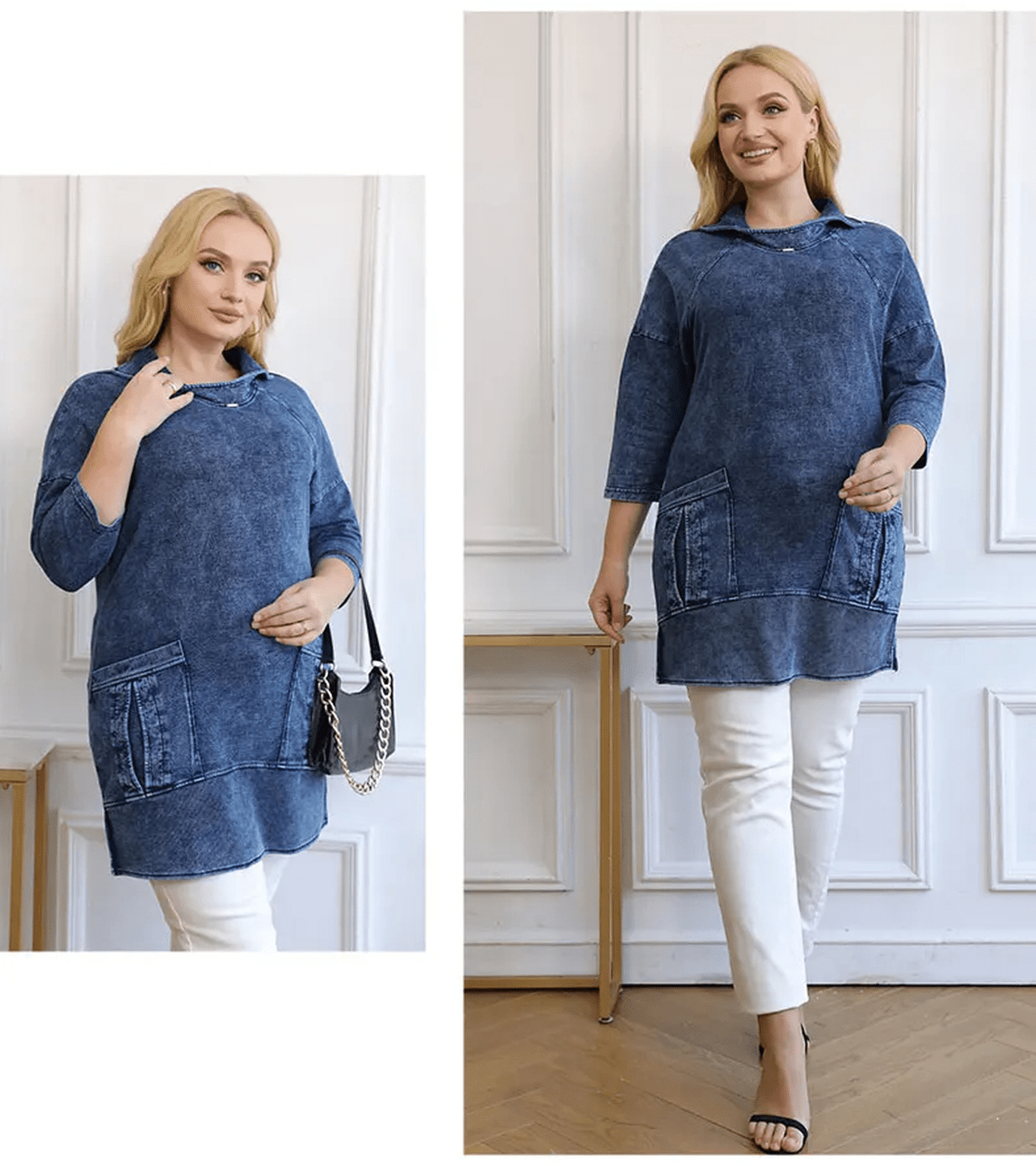 WW | Plus Size Strick Denimjacke Für Kurvenreiche Figuren