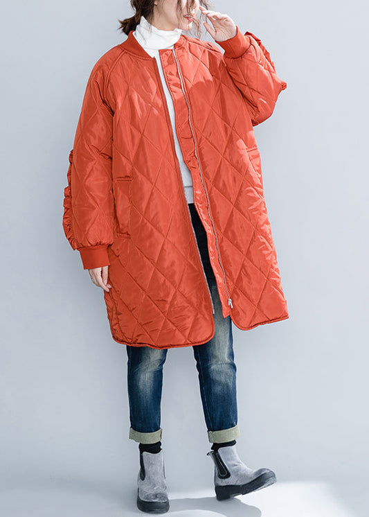 WW | Größe Orange Reißverschluss Taschen Rüschenschnitt Patchwork Baumwollgefüllte Mäntel Winter