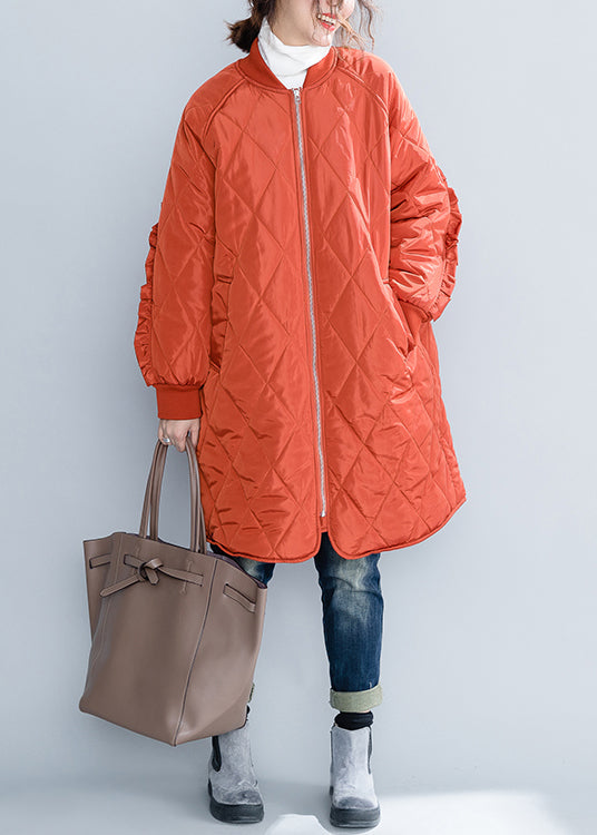 WW | Size Orange Zipper Pockets Ruffle Trim Patchwork Cotton-filled Coats Winter