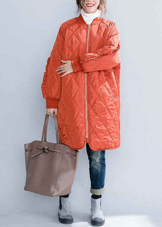 WW | Size Orange Zipper Pockets Ruffle Trim Patchwork Cotton-filled Coats Winter