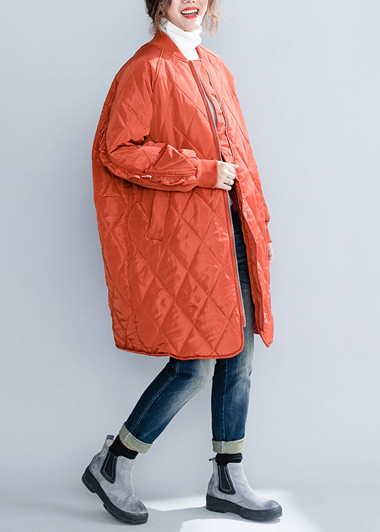 WW | Size Orange Zipper Pockets Ruffle Trim Patchwork Cotton-filled Coats Winter