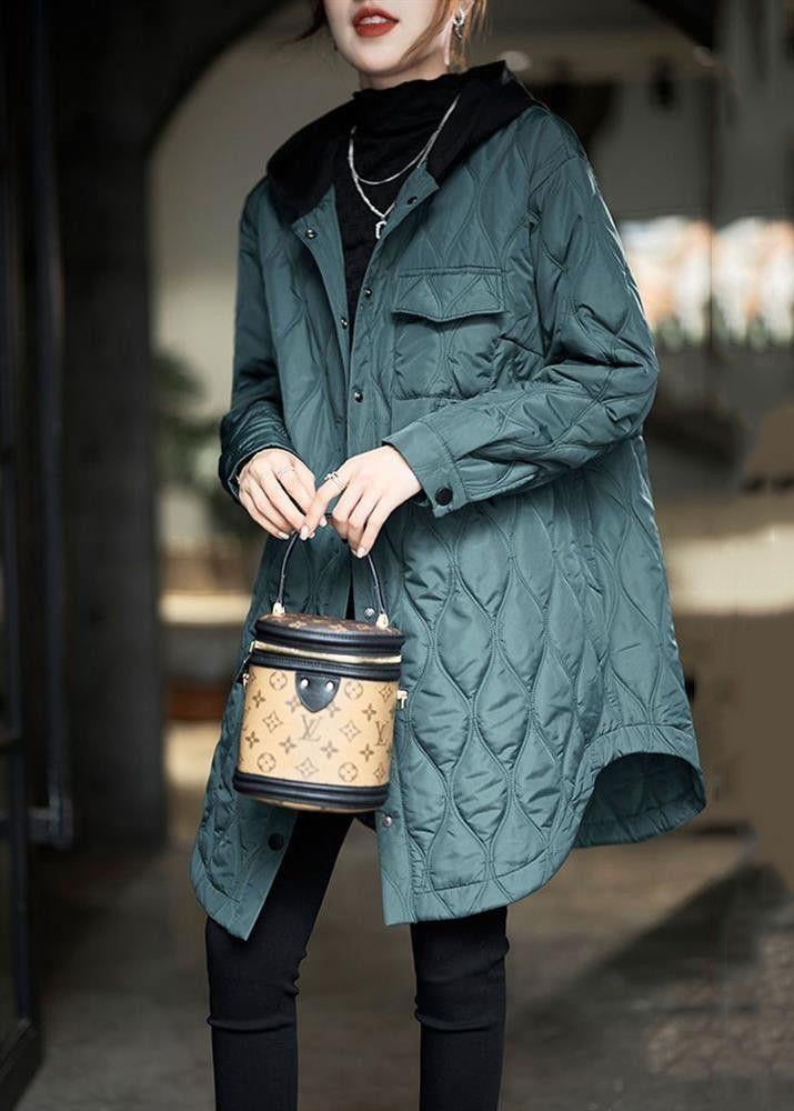 WW | Size Peacock Blue Hooded Pockets Cotton-Filled Women's Winter Coats