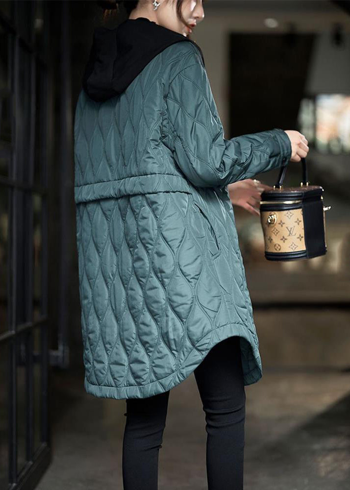 WW | Size Peacock Blue Hooded Pockets Cotton-Filled Women's Winter Coats