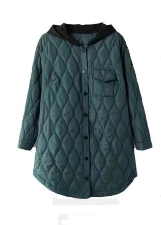 WW | Size Peacock Blue Hooded Pockets Cotton-Filled Women's Winter Coats