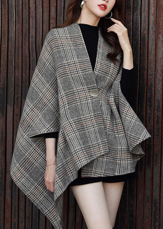 WW | Größe Plaid Asymmetrische Knopf Patchwork Baumwolle Mäntel