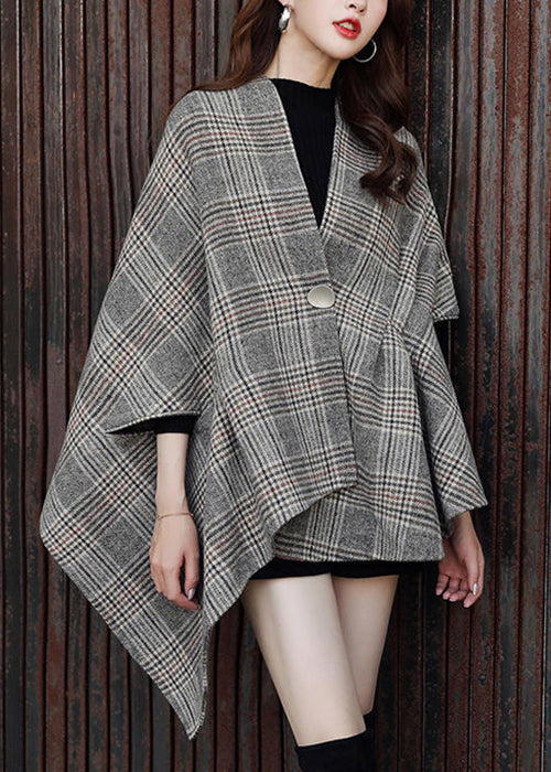 WW | Size Plaid Asymmetrical Button Patchwork Cotton Coats