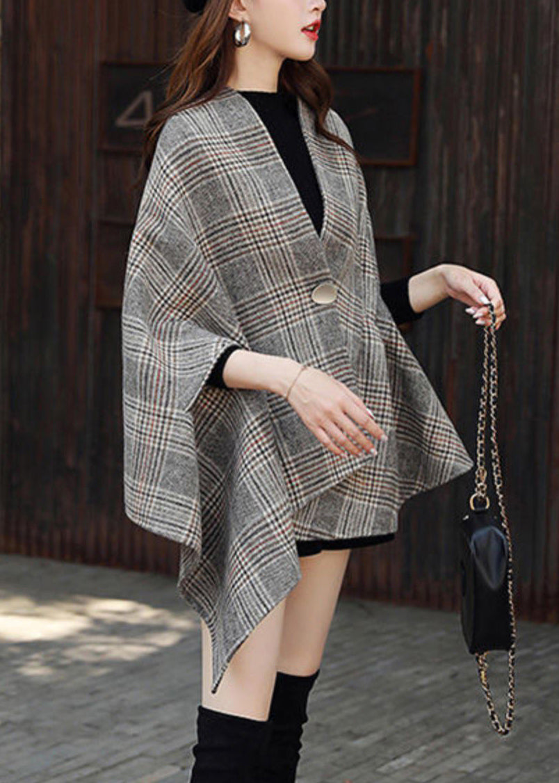 WW | Size Plaid Asymmetrical Button Patchwork Cotton Coats