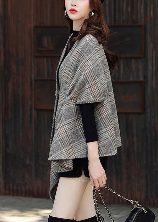 WW | Size Plaid Asymmetrical Button Patchwork Cotton Coats