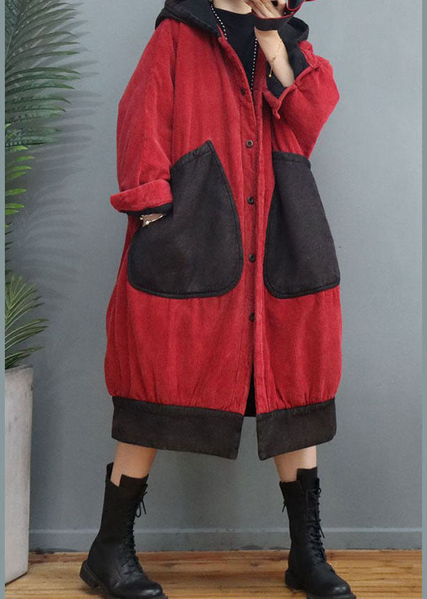 WW | Size Red Hooded Patchwork Winter Jackets Winter