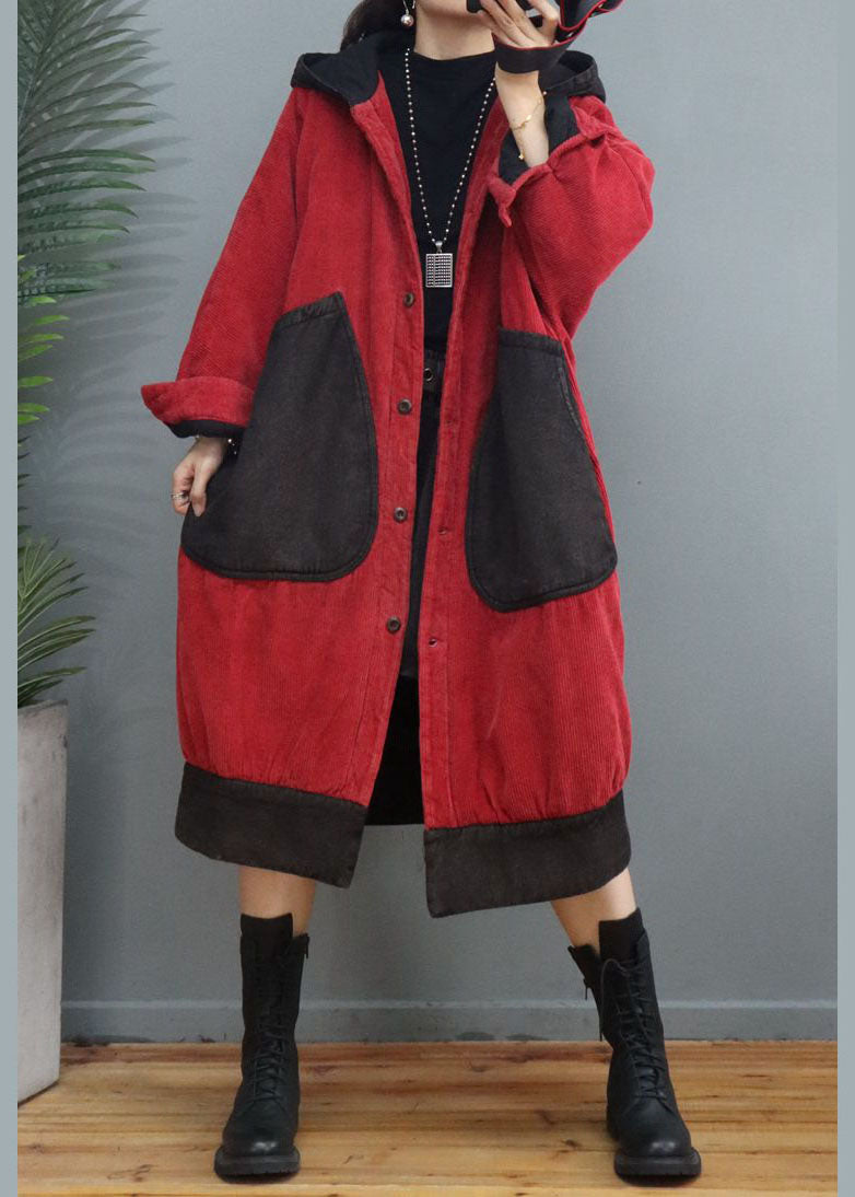 WW | Size Red Hooded Patchwork Winter Jackets Winter