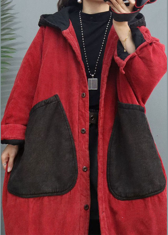 WW | Size Red Hooded Patchwork Winter Jackets Winter