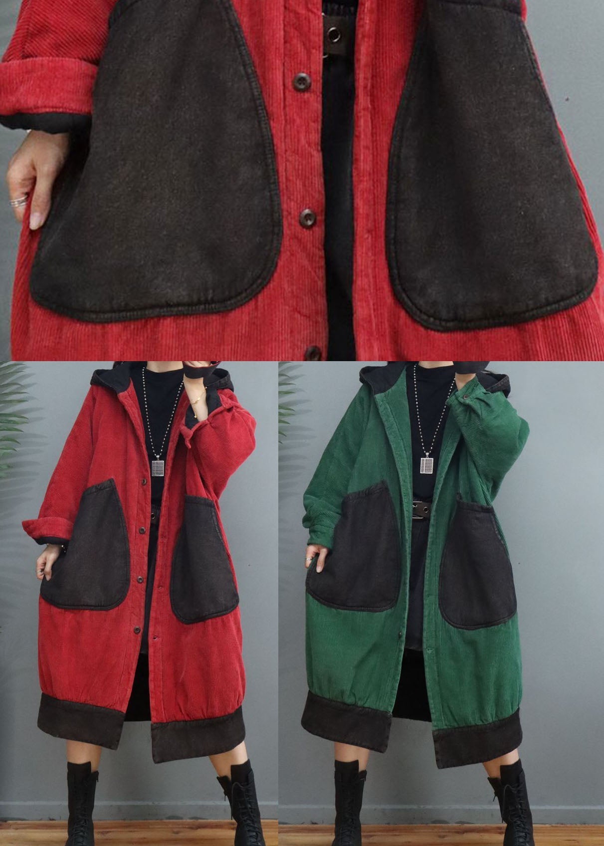 WW | Size Red Hooded Patchwork Winter Jackets Winter