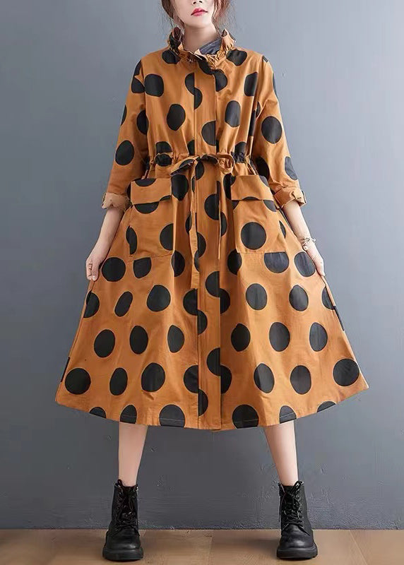 WW | Plus Size Red Ruffle Pocket Dot Drawstring Cotton Coats
